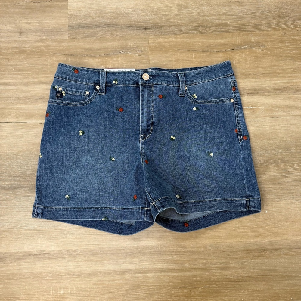 Seven7 Blue Jean Shorts with Floral Embroidery